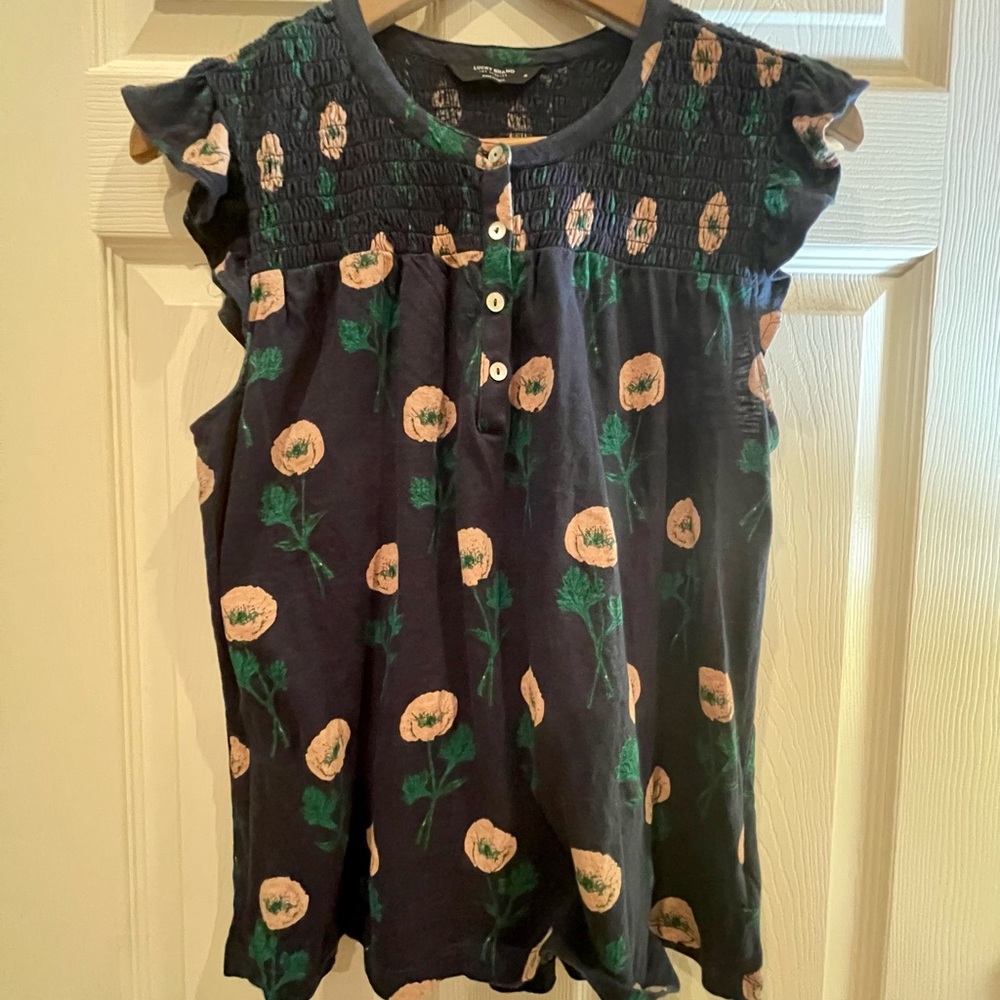 Lucky Brand Women’s Sleeveless Button up Printed Top Size M